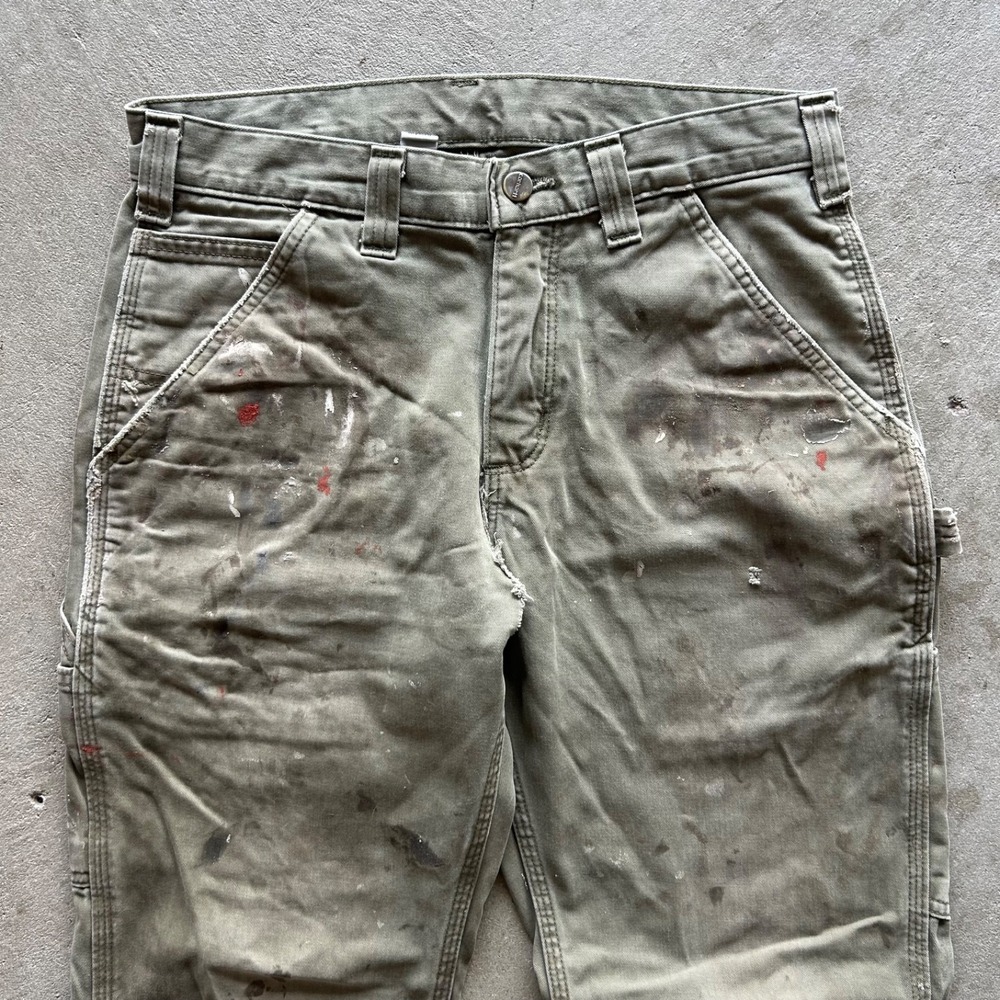 Vintage Carhartt Carpenter Pants Size 30x30 Olive Green Relaxed Fit Thrashed - Picture 6 of 8